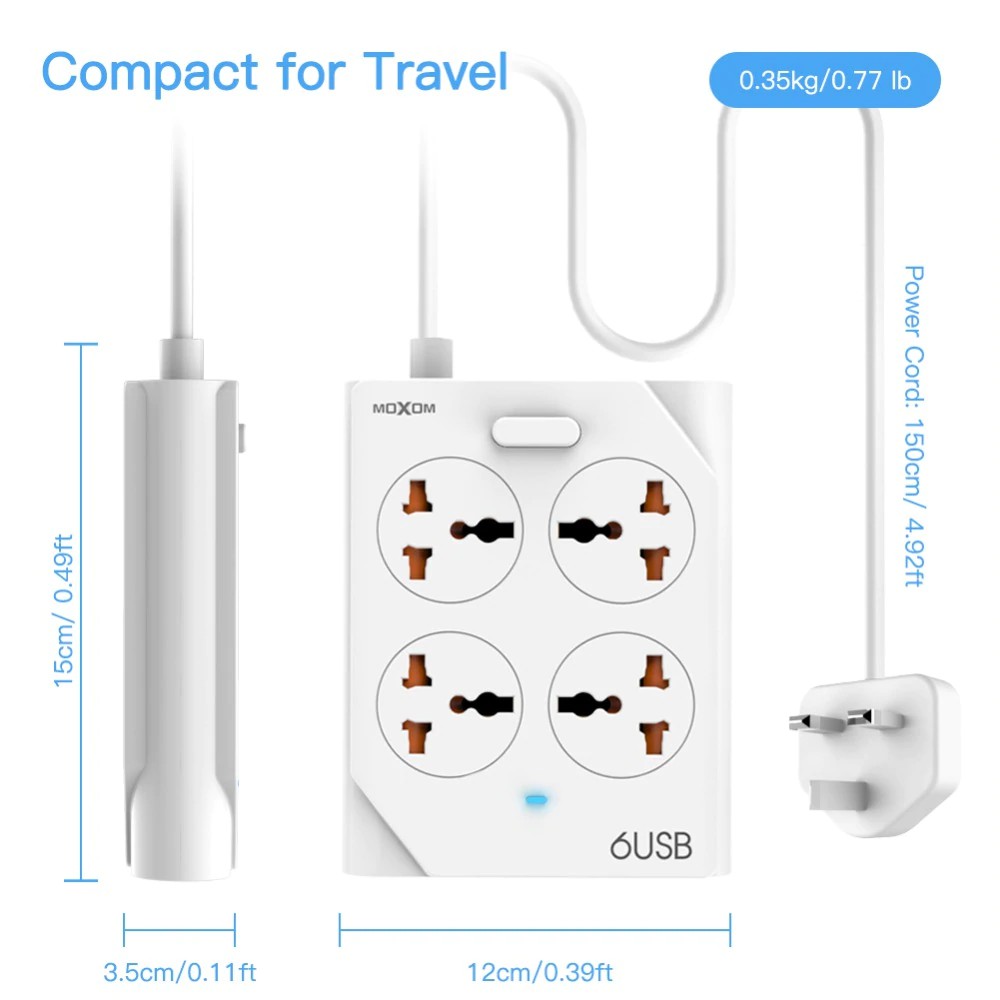 شاحن MOXOM KH-63 موزع كهرباء مع 4 مقابس و6 منافذ USB - Image 2 + 1