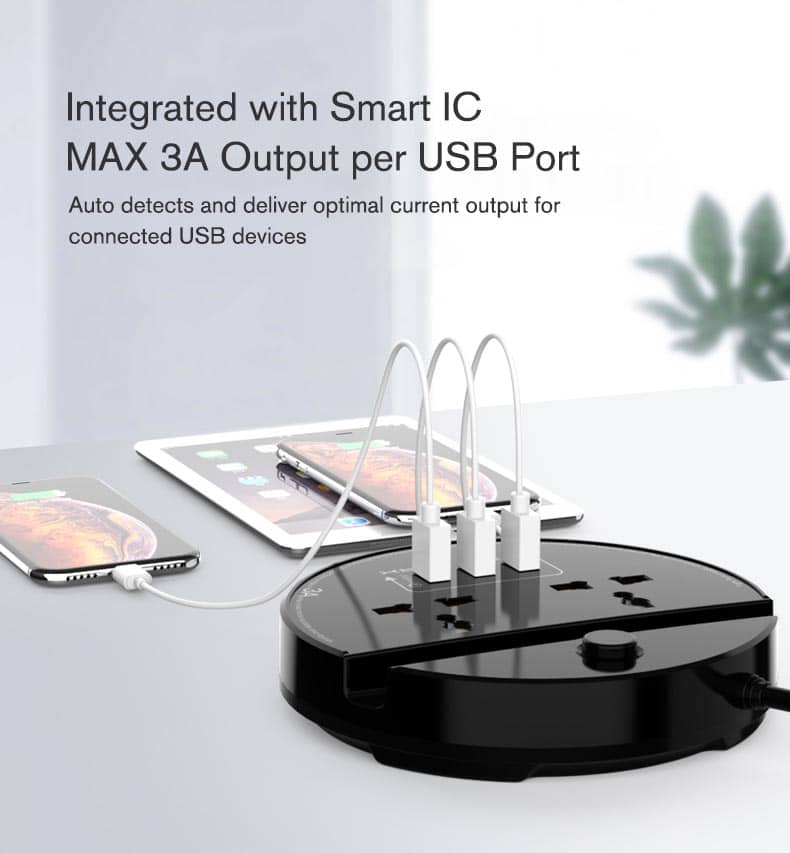 موزع كهرباء وشاحن سريع MOXOM MX-ST03 مع QC3.0 و3 منافذ USB + حامل جوال - Image 1 + 1