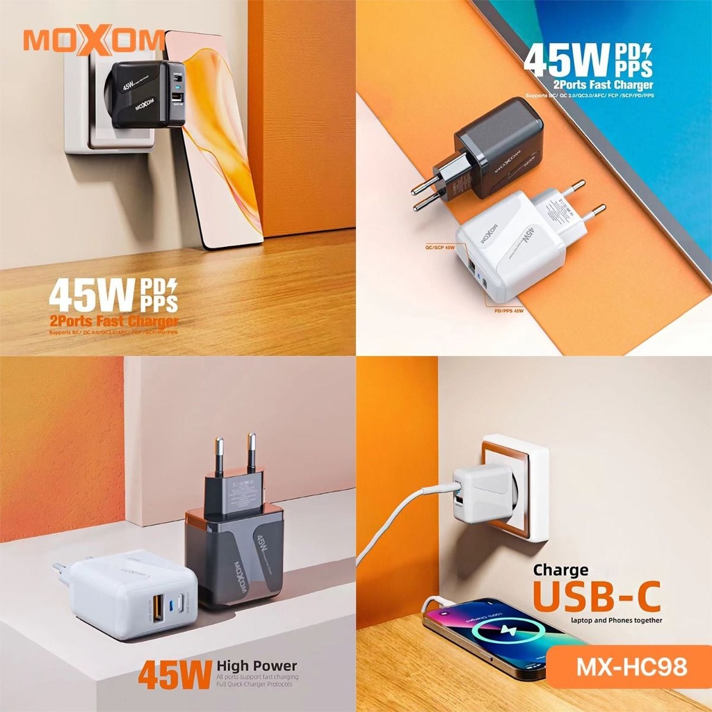 شاحن MOXOM بقوة 45 W بمنفذين - Image 1 + 1