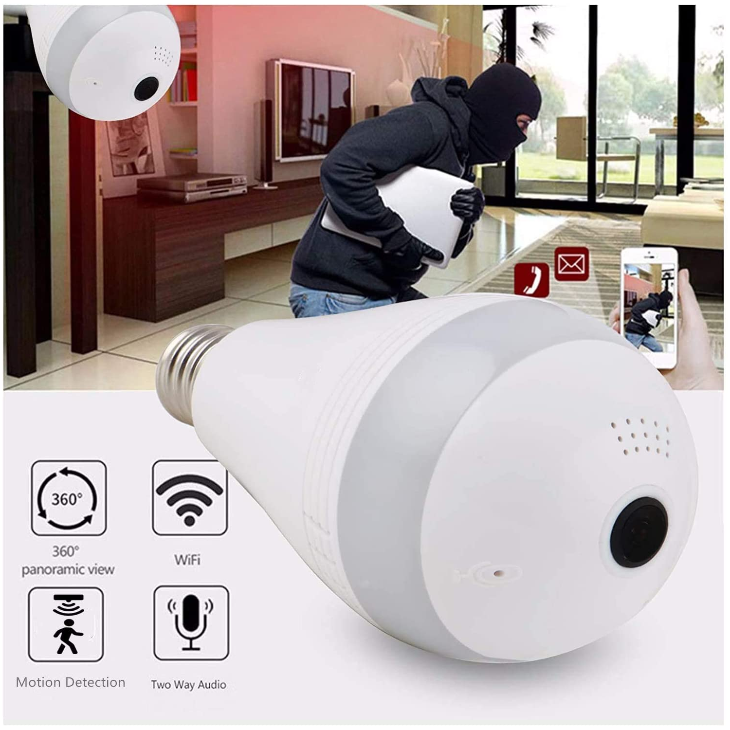 كاميرا لمبة ذكية بدقة HD1080P – مراقبة بزاوية 360 درجة - Image 2 + 1