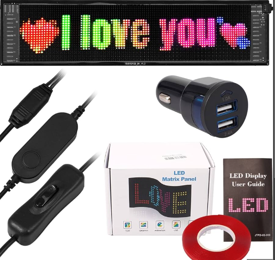 لوحة إعلانات LED متحركة للسيارات - عرض نص متحرك مع تحكم USB وبلوتوث