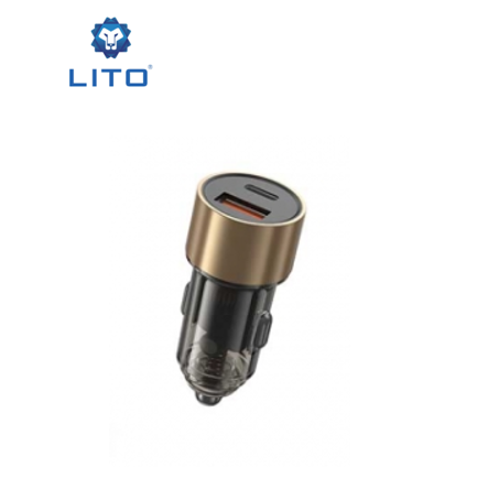 راسية شاحن سيارة مزدوج بمنفذ معدني شفاف lito