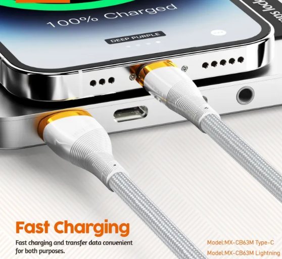 وصلة بيانات وشحن moxom USB إلى لايتنينغ، بطول 0.5 متر، 3 أمبير - Image 2 + 1
