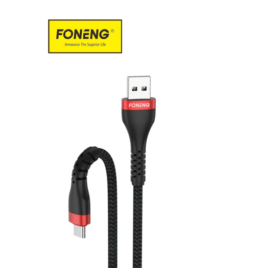 وصلة foneng المضفرة برأس معدني شحن سريع 3A | بطول 1 متر - Image 1 + 1