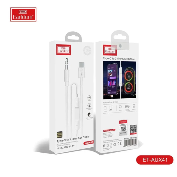 وصلة earldom AUX من Type-C إلى 3.5 مم مع مايك وزر تحكم بالصوت - Image 1 + 1