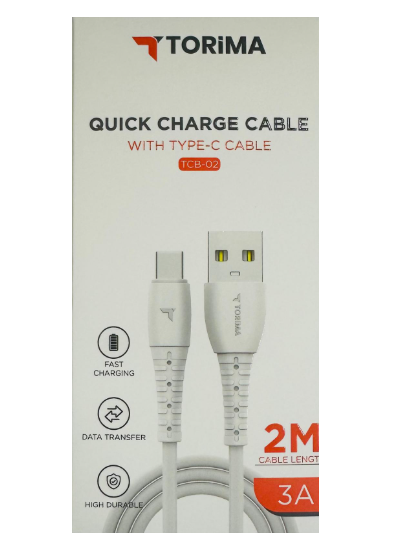 وصلة الشحن torima Type-C | طول 2 متر | تيار 3A | من USB إلى Type-C | شحن سريع  - Image 1 + 1