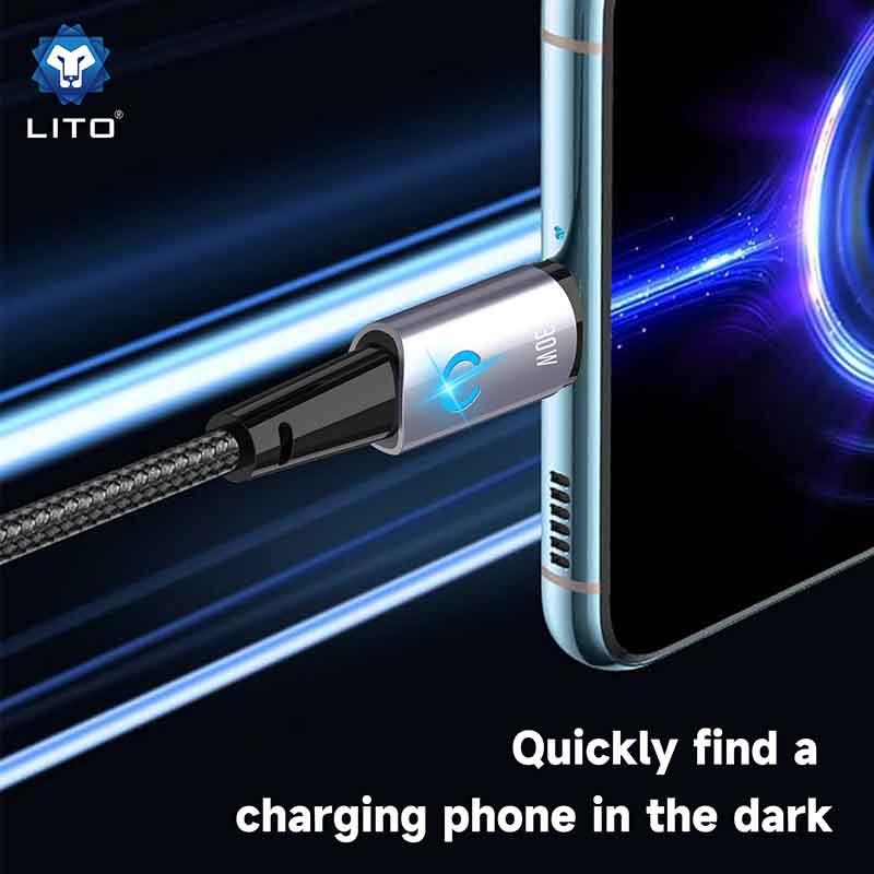وصلة بيانات معدنية lito من Type-C إلى Type-C بقوة 60 واط مع ضوء LED - Image 2 + 1