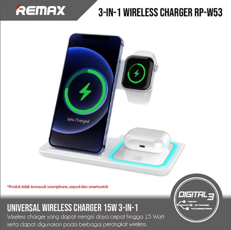 شاحن لاسلكي remax قابل للطي 3 في 1 بقوة 15 واط - Image 1 + 1