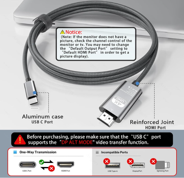 وصلة Type C إلى HDMI بدقة 4K - Image 1 + 1