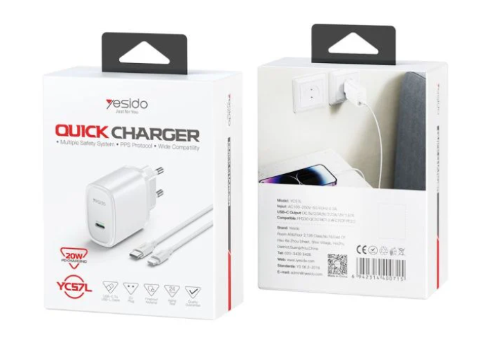  شاحن جداري yesido بقدرة 20 واط (USB C To L) - Image 1 + 1