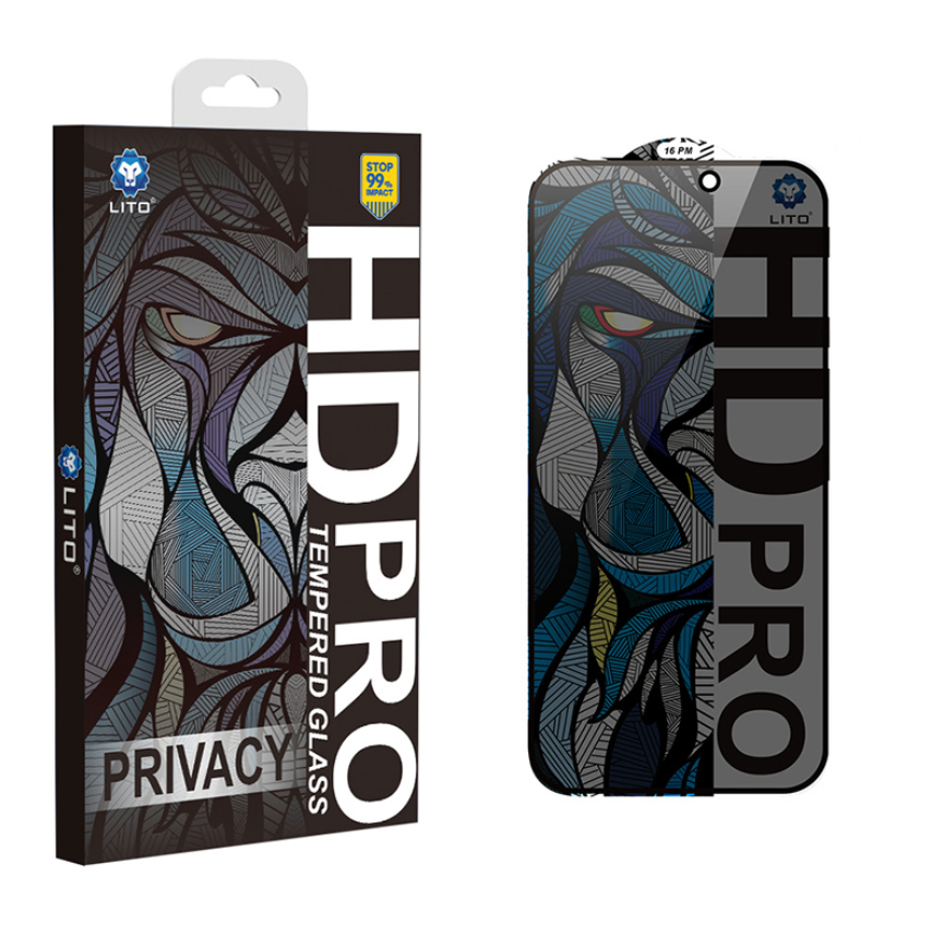 لاصق شاشة الخصوصية lito HD PRO – زجاج مقسى، لاصق كامل، أسود، متوافق مع الحافظة  - Image 1 + 1