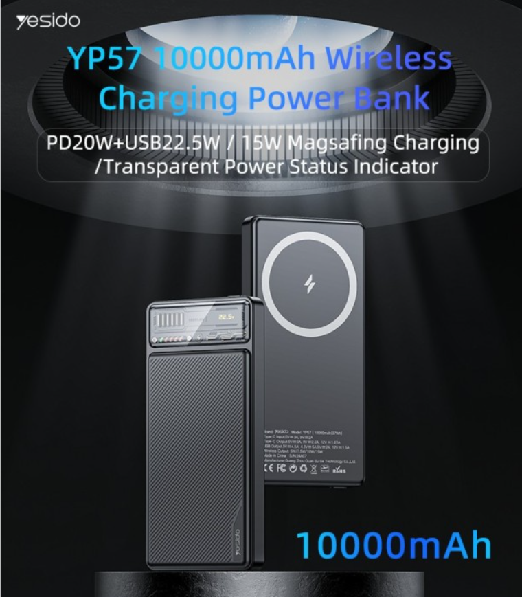 باور بانك yesido المغناطيسي السريع بسعة 10000mAh - Image 1 + 1