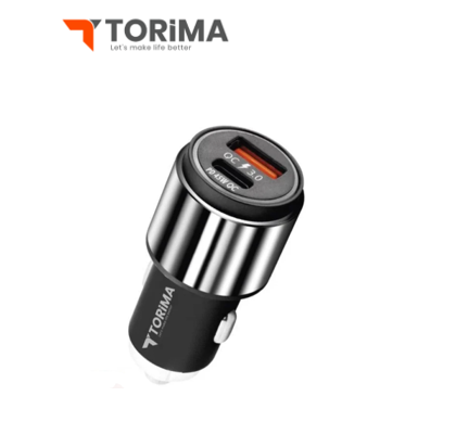 راسية شاحن سيارة torima بمنفذين USB (USB-C + USB PD)، قدرة 45 واط 