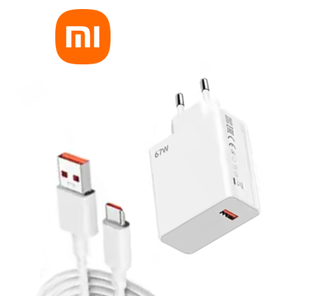 شاحن xiaomi 2 في 1 بقدرة 67 واط مع كابل بيانات Type-C