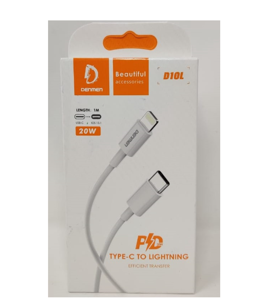 وصلة denmen من Type-C إلى Lightning شحن سريع PD 20W بطول 1 متر - Image 1 + 1