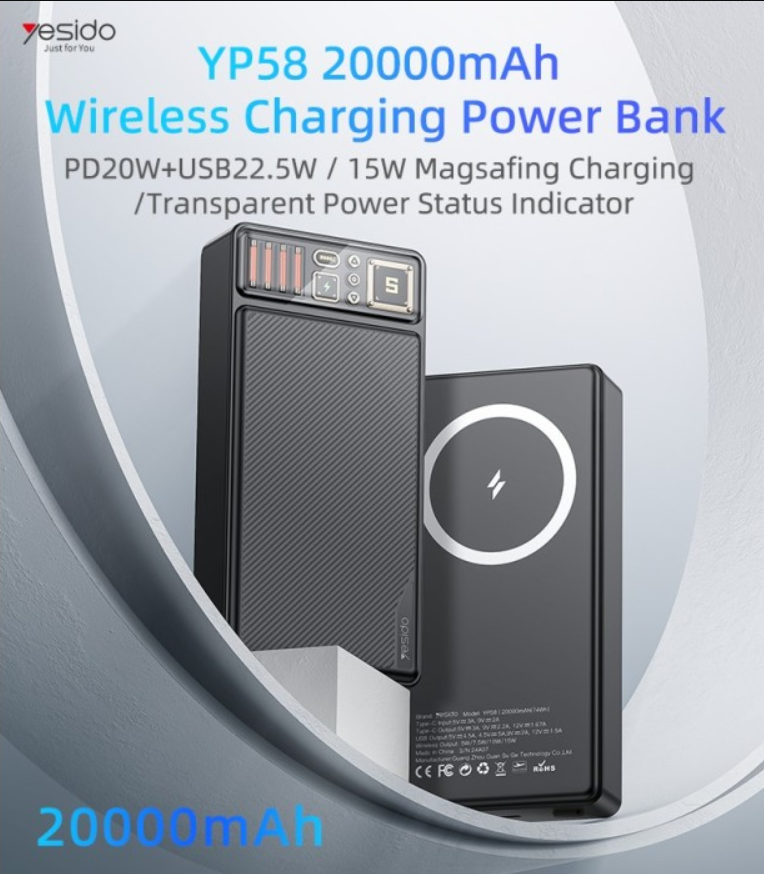 باور بانك yesido المغناطيسي السريع بسعة 20000mAh - Image 2 + 1