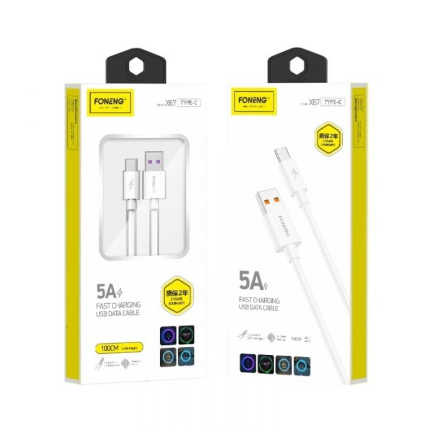 وصلة foneng من USB إلى USB-C – شحن سريع 5A | بطول 1 متر - Image 2 + 1
