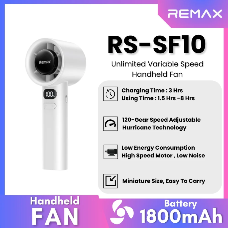 مروحة محمولة remax بسرعات غير محدودة (1800 مللي أمبير) - Image 1 + 1