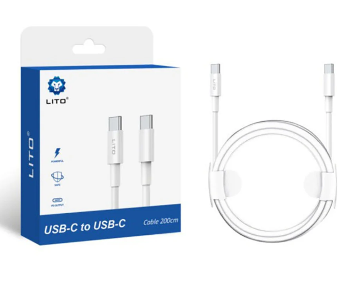وصلة lito USB-C إلى USB-C للشحن ونقل البيانات – بطول 2 متر - Image 1 + 1