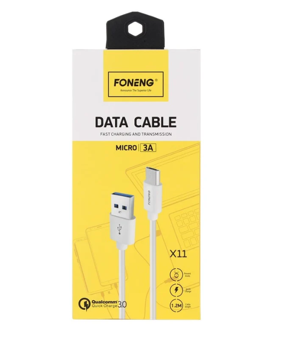 وصلة بيانات foneng Type-C شحن سريع 3A  بطول 1.2 متر - Image 1 + 1