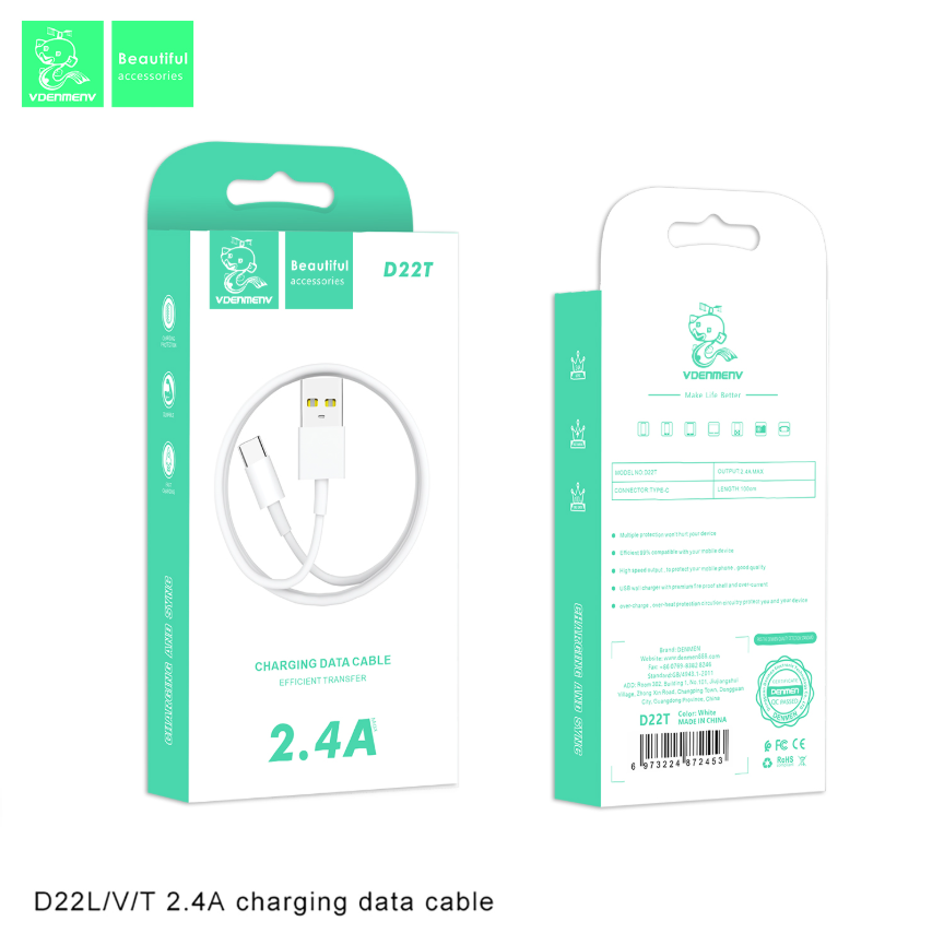 وصلة denmen من USB إلى Type-C شحن ونقل بيانات بطول 1 متر - Image 1 + 1