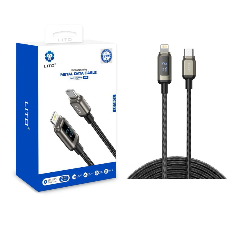 وصلة شحن سريع lito من USB-C إلى Lightning مع شاشة LED (100 سم، 27 واط) - Image 1 + 1