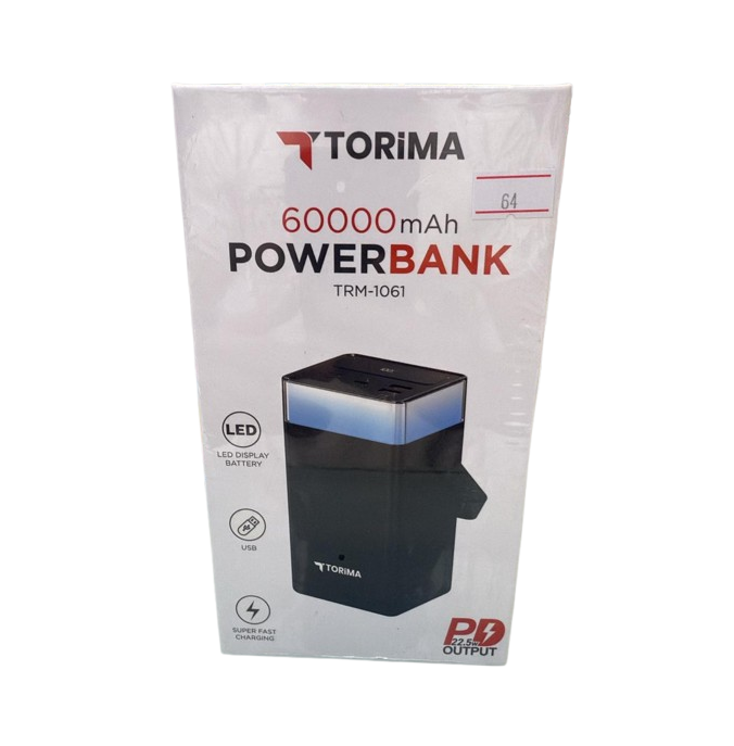 باور بانك torima | سعة 60,000mAh | شاشة LED | مخرج USB | شحن فائق السرعة PD بقوة 22.5W  - Image 1 + 1