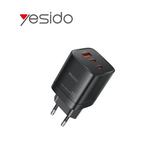 شاحن سريع yesido GaN بقدرة 65 واط (منفذ USB-A + منفذي USB-C مع قابس EU)