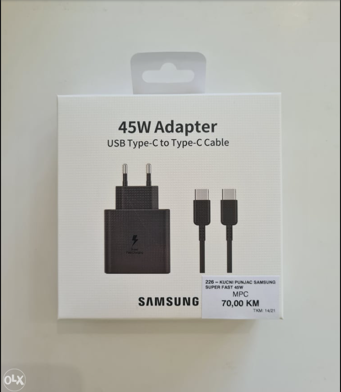 شاحن samsung USB-C بقوة 45 واط مع وصلة Type-C إلى Type-C - Image 1 + 1