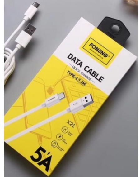 وصلة بيانات USB Type-C موديل foneng | شحن فائق السرعة 5A | بطول 120 سم - Image 1 + 1