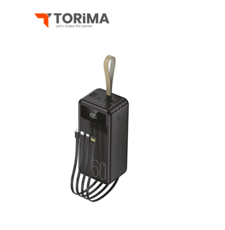 باور بانك torima | سعة 60,000mAh | شاشة LED رقمية | 4 منافذ إخراج | شحن سريع | تصميم مدمج ومحمول 