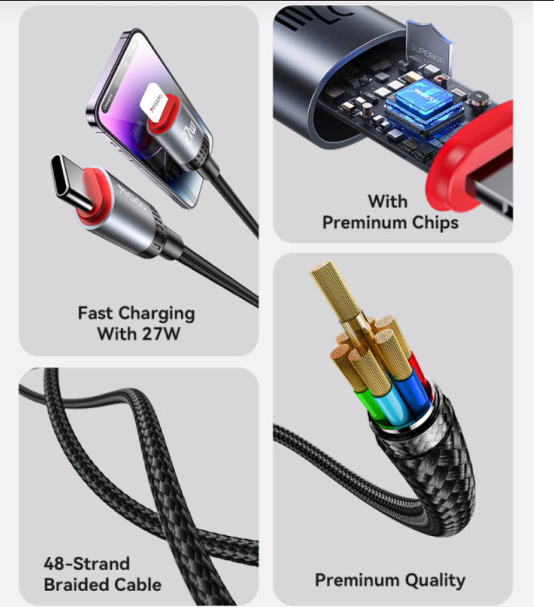 وصلة yesido للشحن السريع — من Type-C إلى Lightning بطول 2 متر - Image 2 + 1