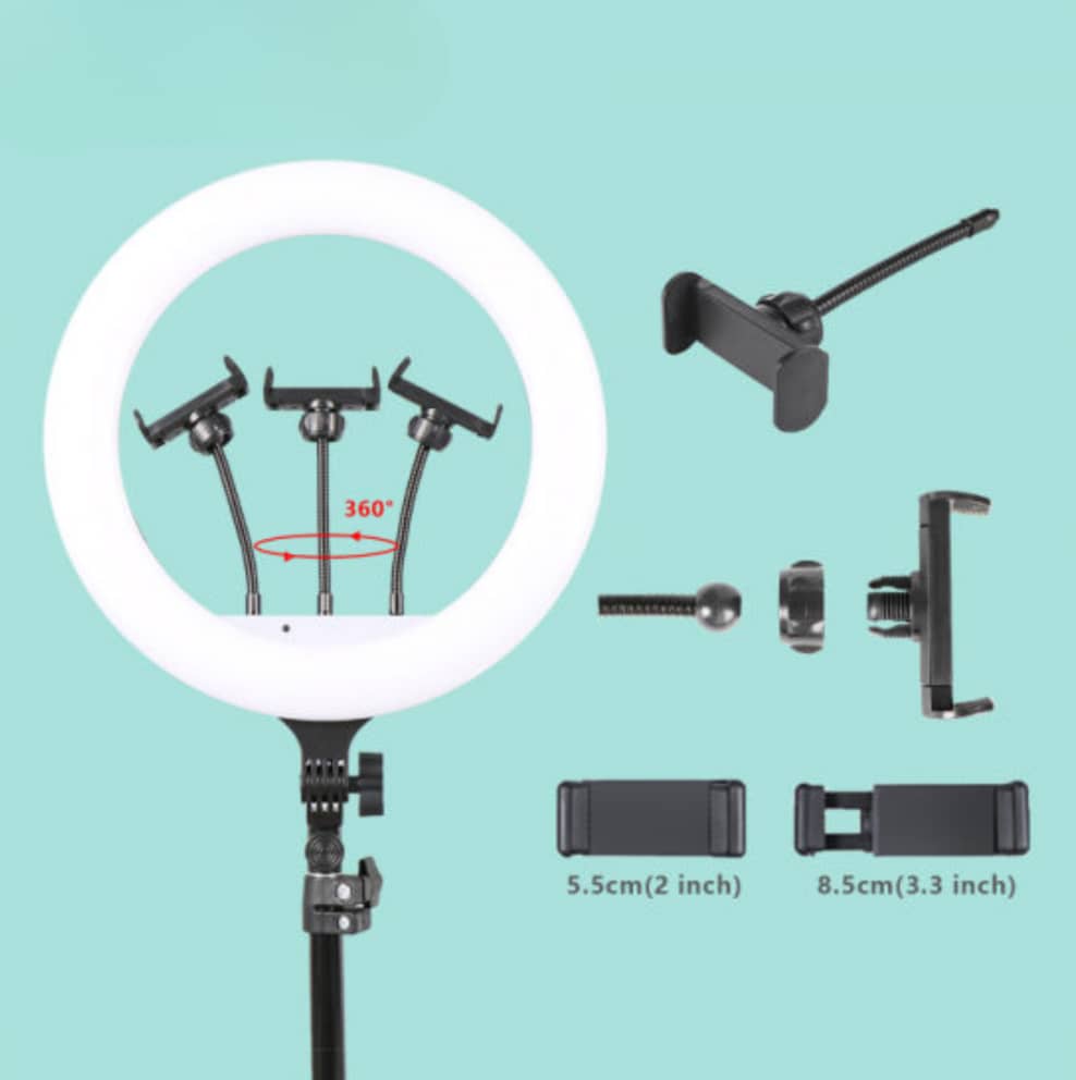 حلقة إضاءة دائرية 14 إنش مع 3 حوامل موبايل – QX-360