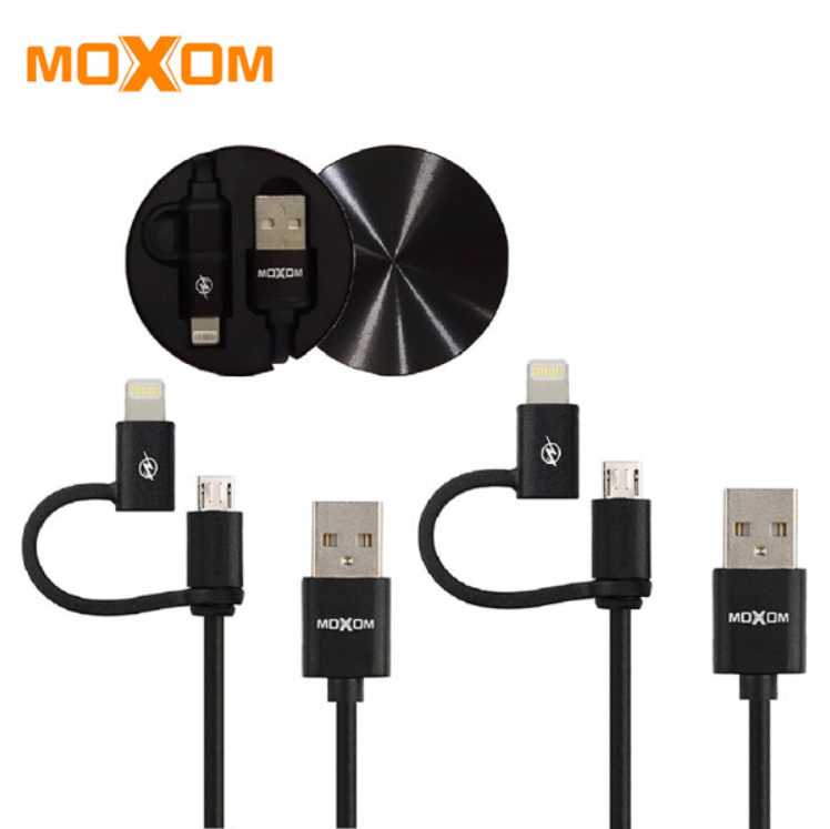 وصلة moxom USB قابلة للسحب 2 في 1 (Lightning و Micro USB) - Image 1 + 1