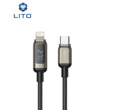 وصلة شحن سريع lito من USB-C إلى Lightning مع شاشة LED (100 سم، 27 واط)