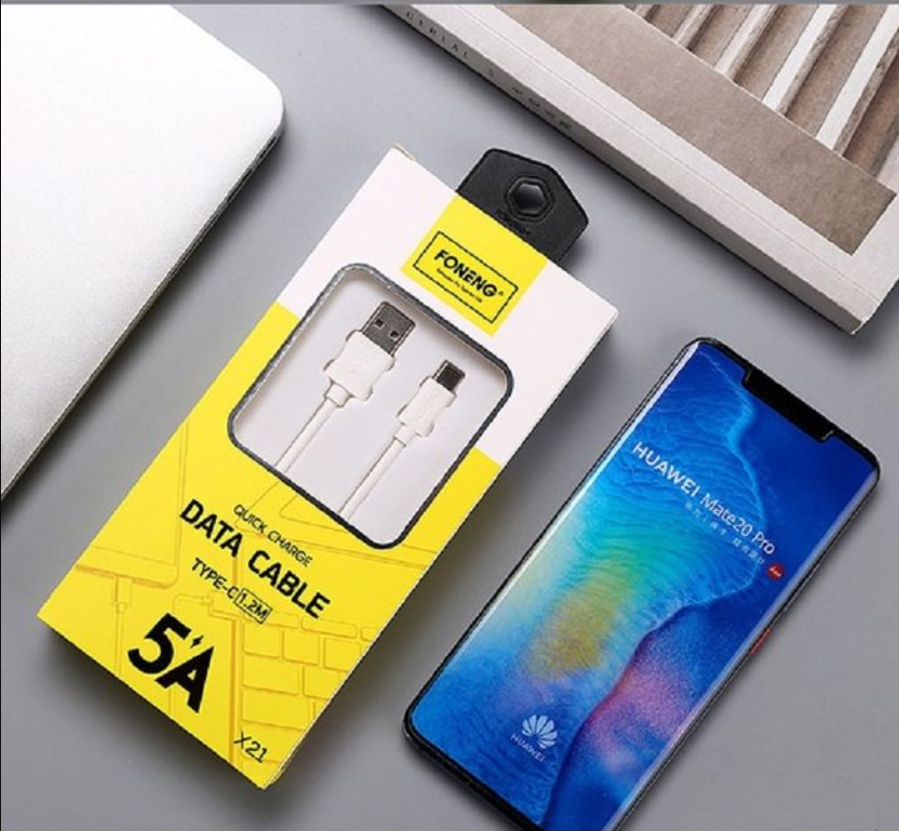 وصلة بيانات USB Type-C موديل foneng | شحن فائق السرعة 5A | بطول 120 سم - Image 2 + 1