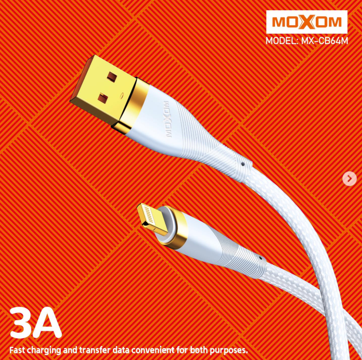 وصلة بيانات وشحن moxom USB إلى لايتنينغ، بطول 0.5 متر، 3 أمبير - Image 1 + 1