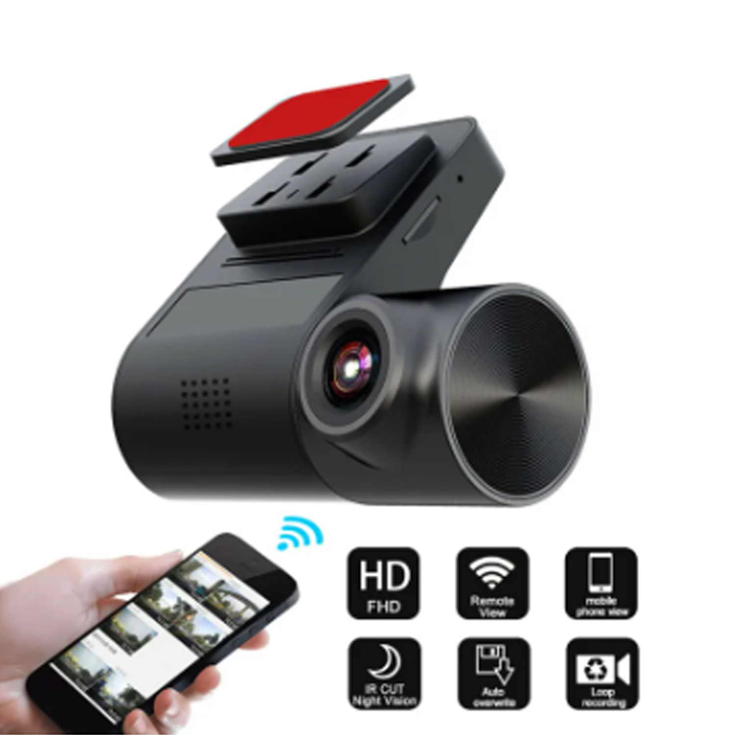 كاميرا قيادة للسيارة WiFi - Full HD بزاوية تصوير 170° وعدسة دوّارة