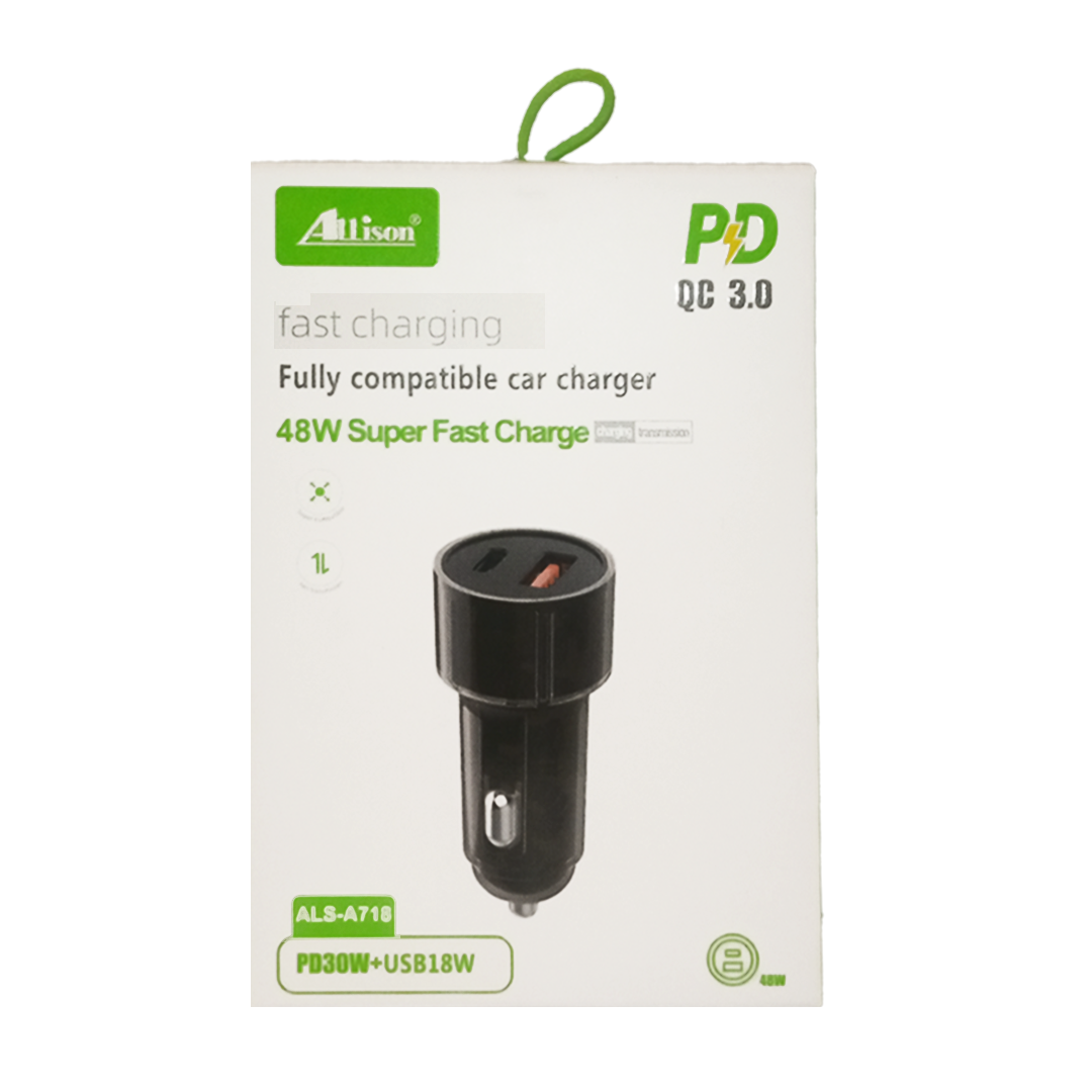 شاحن سيارة فائق السرعة بقوة 48 واط مع PD وUSB-A allison - Image 1 + 1