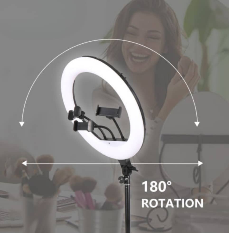 حلقة إضاءة دائرية 14 إنش مع 3 حوامل موبايل – QX-360 - Image 2 + 1