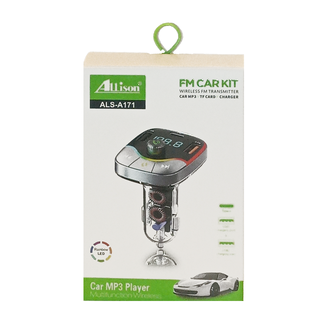 مشغل MP3 للسيارة allison ناقل FM لاسلكي مع بطاقة TF وشاحن USB - Image 1 + 1
