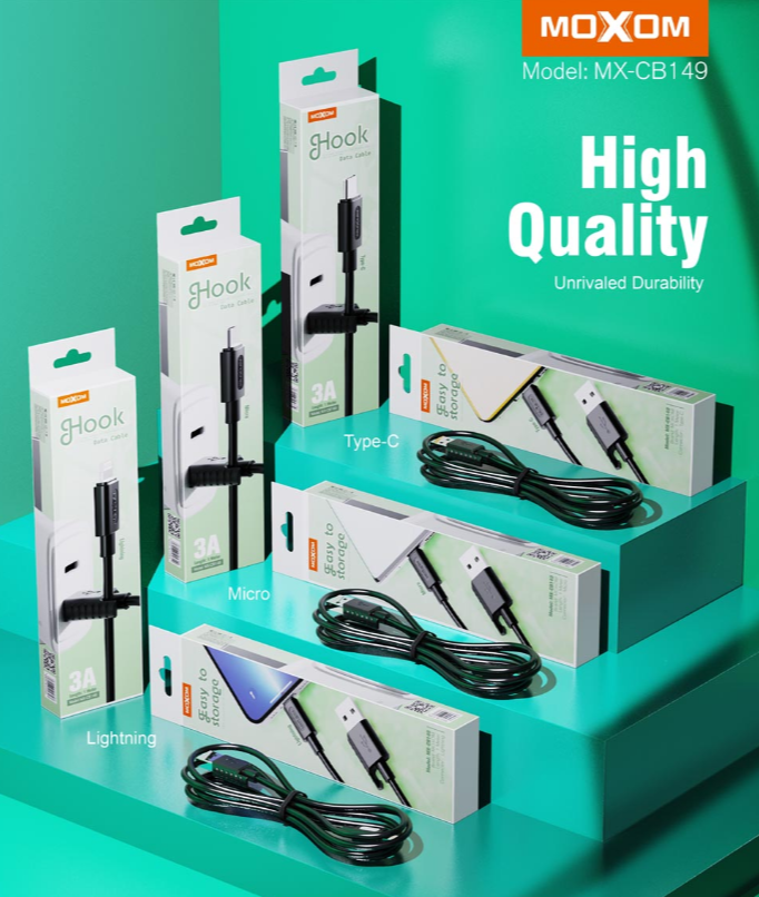 وصلة بيانات وشحن MOXOM MX-CB149 – بخطاف تعليق (مايكرو / تايب C) - Image 2 + 1