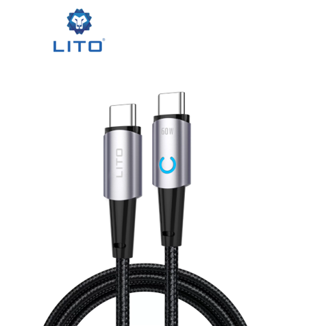 وصلة بيانات معدنية lito من Type-C إلى Type-C بقوة 60 واط مع ضوء LED
